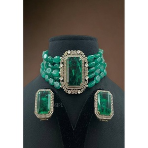 Classy Premium Quality Gold Plated Next To Real Moissanite Doublet Choker <b>Necklace</b> With Earrings & Adjustable Doublet <b>Ring</b> Set - Product Image 2