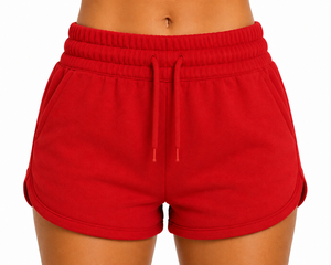 Wholesale Women's <b>Red</b> Polyester/Cotton Blend Anti-Wrinkle Elastic Waist Low Rise Athletic Casual <b>Shorts</b> Custom Logo Waist OEM - Product Image 2