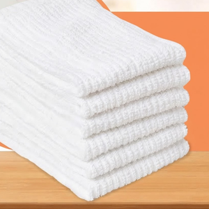Lot de serviettes de nettoyage en coton côtelé 100% coton, 16x19, 32oz, blanches blanchies, pour cuisine commerciale, fabriquées en Inde - Product Image 1