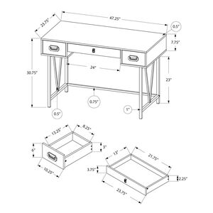 Scrivania per Computer Portatile da 48 Pollici in Stile Transizionale con Laminato Grigio e Metallo Nero, Dotata di Cassetti Portaoggetti per Ufficio Domestico - Product Image 4