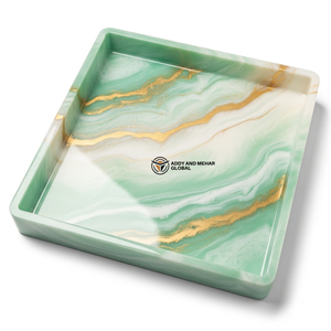 Square Green Marble Resin Serving Tray with Gold Vein Design Decorative Epoxy Serving Tray for Tea Coffee <b>Snacks</b> Home Decor - Product Image 1