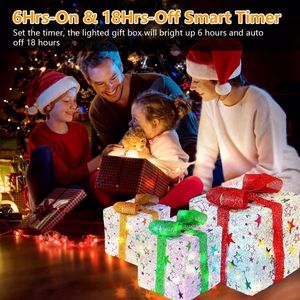 Set of 3 Lighted Christmas Gift Boxes 50 LED Christmas Box Decorations Ribbon Bows IP44 Waterproof for Xmas Present Ornament - Product Image 1