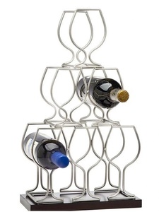 Porte-bouteilles à vin fonctionnel en métal noir avec dessus en bois, support circulaire pour 6 bouteilles, organisateur de rangement pour comptoir - Product Image 6