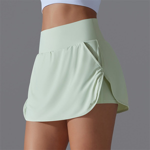 Minifalda de Cintura Alta para Mujer, Color Sólido, Corte en A, con Bolsillos, Transpirable, Diseño Asimétrico, Ecológica, de Spandex/Poliéster - Product Image 4