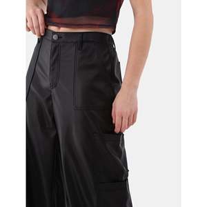 Pantalon plissé pour femme en toile, coupe droite, écologique, respirant, style streetwear - Product Image 3