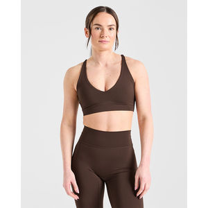Soutien-gorge de sport marron de marque en gros, à bretelles réglables, décolleté en V, haute performance, pour femmes adultes - Product Image 3