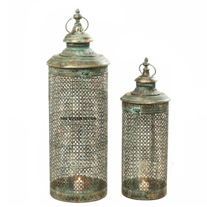 <b>Moroccan</b> Metal Lanterns Luxury Floor Set of 2 for Tabletop Home <b>Decor</b> Rustic Antique Gold Lantern Wedding Indoor Use - Product Image 1