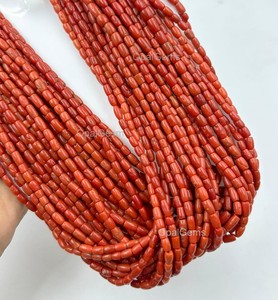 Perles en tube lisses en corail rouge italien naturel 2026, perles en tube de corail rouge italien, perles de pierres précieuses, pour la fabrication de bijoux 20 pouces - Product Image 2