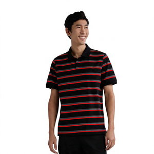 เสื้อโปโลผู้ชายแขนสั้นลายทาง ผ้าถัก สวมใส่สบาย ทรงปกติ สีดำ ขาว เทา - Product Image 4