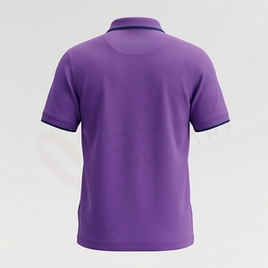 Polo à manches courtes pour homme, couleur violette, avec poche, design tricoté uni, coupe classique - Product Image 2