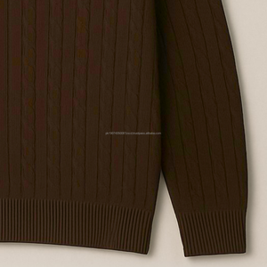 Wholesale Custom Logo Design OEM ODM Long Sleeve <b>Polo</b> <b>Neck</b> Cable Brown Men's Acrylic Knitted Quick Dry Breathable Winter - Product Image 4
