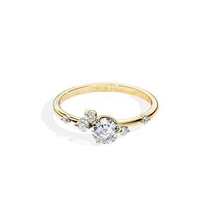 Anillo de Compromiso de Diamantes de Corte Brillante Redondo para Mujer, Oro de 14k, Engaste de Puntas, Estilo Floral - Product Image 2