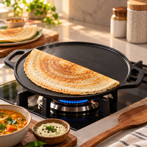 Plancha Redonda de Hierro Fundido Resistente para Dosa, con Asas Dobles, para Roti, Dosa, Tortillas, Panqueques y Cocina Diaria - Product Image 1