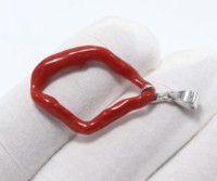Pendentif en argent sterling 925, branche de corail rouge italien, pendentif bâton de corail de la mer Méditerranée, corail rouge naturel, taille 32 × 23 mm