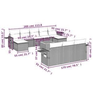 Juego de Sofás de Patio de 11 Piezas en Poliratán Negro con Cojines, Muebles Elegantes para Exteriores - Product Image 3
