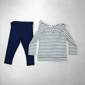 Ensemble robe 2 pièces pour filles - Haut rayé marine + legging - Manches à volants - Coton - Qualité export - Original - Product Image 4