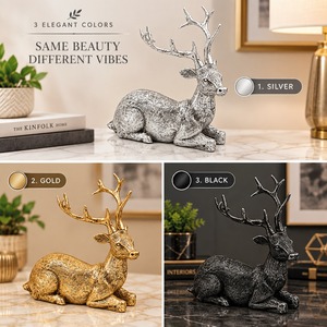 Silver Reindeer Figurine Zinc Alloy Animal Sculpture Home Decoration <b>Christmas</b> Tabletop Accent Traditional Design - Product Image 4