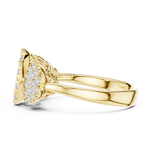 Yellow <b>Gold</b> Three Stone Cluster Lab Grown Diamond Statement <b>Cocktail</b> <b>Ring</b> Pavé Setting Women's Fine Jewelry - Product Image 4