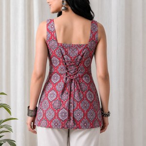 Teal Floral Printed <b>Indian</b> Pakistani Set Sleeveless Square Neck Women <b>Top</b> Dress Casual Summer Wear By AARIKA Textile - Product Image 5