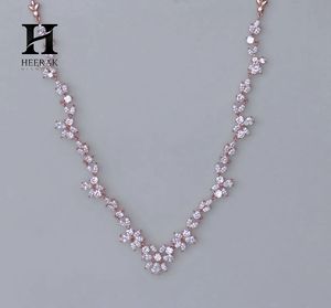 Collier tennis en or rose avec diamants de laboratoire taille marquise, 14K 18K, motif floral en grappe en forme de V, collier de mariage nuptial, bijoux personnalisés - Product Image 3