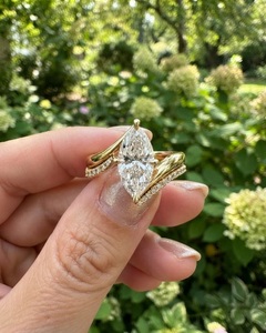 Anillo de Compromiso con Diamante Cultivado en Laboratorio, Corte Marquesa, Certificado IGI, 1.50CT, Oro Sólido de 14K, VVS-VS, E-F, Banda de Boda Curva con Diamantes - Product Image 5