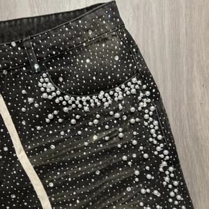 Shorts en jean pour homme, taille mi-haute, respirants, style streetwear, délavage vintage personnalisé, avec strass, pour l'été, par un fabricant de denim - Product Image 5