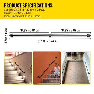 Corrimano Industriale in Tubo d'Acciaio al Carbonio da 6 Piedi per Scale, Capacità di Carico 440 LBS - Product Image 5