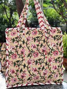 Hand Block Printed Cotton <b>Lunch</b> <b>Bag</b> Reusable Insulated Food Carrier <b>Tote</b> Office School Picnic Travel Zipper Wholesale Supply - Product Image 4