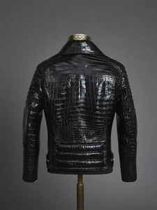 Men's Brown Genuine Leather Embossed Vintage Patchwork Jacket Stand Collar Zipper Closure Casual Regular Fit Spring Style - Product Image 5
