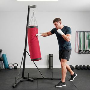 Supporto da boxe autoportante regolabile in altezza con sacco da boxe in tela per adulti, rosso - Product Image 2