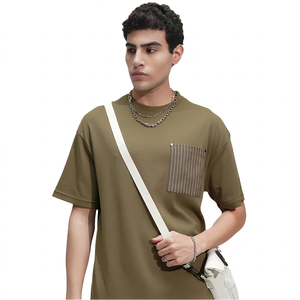 Men's Oversized Green Cotton <b>T</b>-<b>Shirt</b> <b>With</b> <b>Pocket</b> Casual Short Sleeve O-Neck Breathable Jersey Fit - Product Image 4