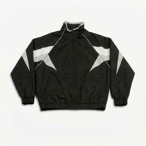 Ventes en croissance : Ensemble veste coupe-vent en nylon noir pour homme avec logo personnalisé et empiècements blancs, et pantalon, pour l'été, style streetwear de créateur, avec fermeture éclair - Product Image 3