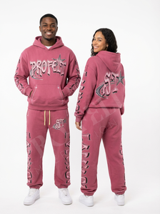 Survêtements 100 % coton épais imprimés en relief avec lettres personnalisées et détails étoilés, style streetwear décontracté, respirants pour l'hiver - Product Image 6