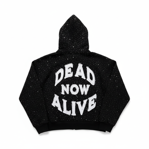 Sweat à capuche zippé personnalisé noir avec strass pour homme et femme, coupe oversize, style streetwear, imprimé graphique et lettres, en molleton de coton, hiver - Product Image 2