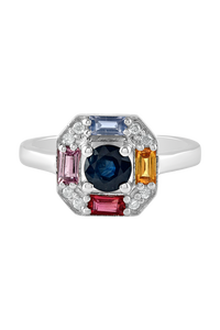 Anillo de Diamantes y Múltiples Zafiros en Plata de Ley 92.5 KLSR-11438 - Product Image 2