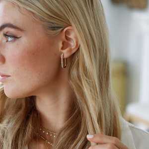 Large Rectangle Round Lab Grown Diamonds <b>Hoop</b> <b>Earrings</b> Minimalist Delicate Push Back Huggies For Women 14k <b>Solid</b> Gold 925 <b>Silver</b> - Product Image 2