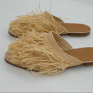 raffia <b>slipper</b> for women, hanmade raffia shoes women, raffia shoes for women - Product Image 1