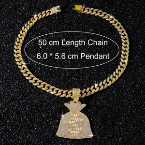 Collares con colgante de bolsa de dinero y signo de dólar, estilo 'Iced Out', chapados en oro de aleación, con cristales, cadenas cubanas, joyería de personalidad Hip Hop con dije de bolso - Product Image 2