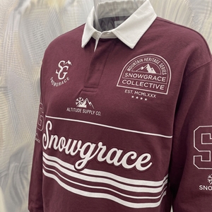Chemise en jersey unisexe Snowgrace à manches courtes, col en V rayé, coupe décontractée, toutes saisons, respirante, en polyester, broderie - Product Image 4