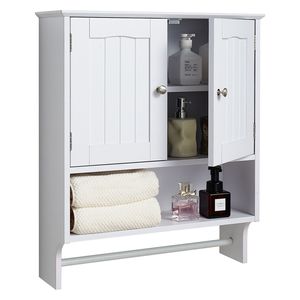 Armadio da parete da bagno a 2 porte ripiano regolabile organizzatore di conservazione medicina bianca porta asciugamani da cucina lavanderia divisorio - Product Image 1