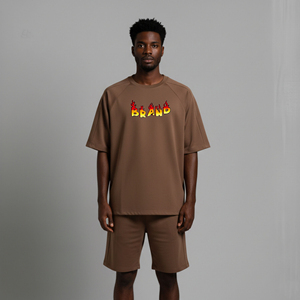 Nouvel arrivage 2026 – Ensemble 2 pièces pour homme en coton 100 %, coupe ample, épaules tombantes, bicolore, avec logo imprimé DTF personnalisé et respectueux de l'environnement - Product Image 4