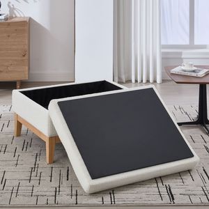 33.86"W Reversible Lid Coffee Table Square Footrest Ottoman Upholstered Wood Base Rubberwood Legs <b>Stools</b> Ottomans <b>Storage</b> <b>Stool</b> - Product Image 5