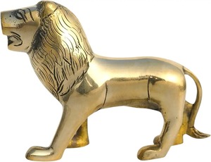 Estatua de León de Latón Dorado, Escultura de Animal de Pie para Decoración del Hogar, Pieza Decorativa Hecha a Mano, Escultura de León de Latón Dorado Antiguo - Product Image 1