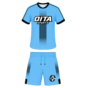 Ensemble de rugby bleu ciel et noir, maillot à manches courtes et col rond avec short assorti, respirant, uniforme sportif d'entraînement d'équipe - Product Image 1