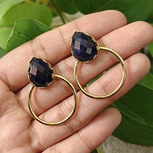 Natural Labradorite Sodailte Gemstone <b>Drop</b> Stud Earrings Brass 18k Gold Plated Bohemia Style Women's Fashion Jewelry Earrings - Product Image 4