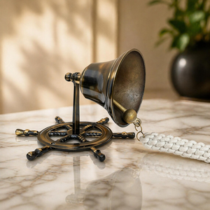 Nautical Ship Wheel Brass Bell Wall Mounted Customized Shape Polished <b>Wind</b> <b>Chime</b> Cotton Rope Pull Antique Style Home Decoration - Product Image 4