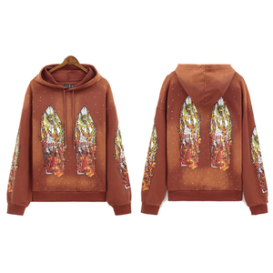 Sudaderas con capucha extragrandes con estampado de diamantes de imitación y efecto desgastado por el sol, personalizadas Glory, para ropa urbana y casual, unisex, venta al por mayor OEM - Product Image 3