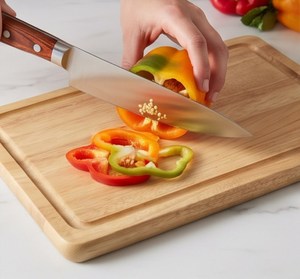 Planche à découper rectangulaire en bois avec rainure pour les jus et boucle de suspension pour la cuisine - Product Image 5