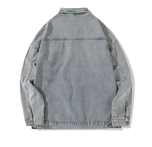 Veste en jean décontractée unisexe en coton 100% noir à revers, coupe ample, pour homme, printemps-automne, personnalisable - Product Image 5