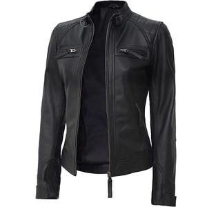 Nouvelle veste de moto en cuir de vache matelassée pour femmes, mode streetwear, hiver, couleur unie, grande taille - Product Image 2